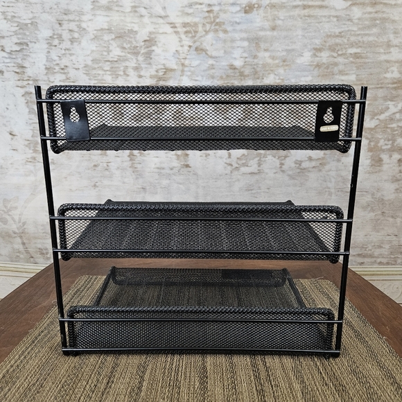 Vintage Industrial Black Metal Mesh Desk Top Organizer File Paper Sorter Office - Picture 5 of 7